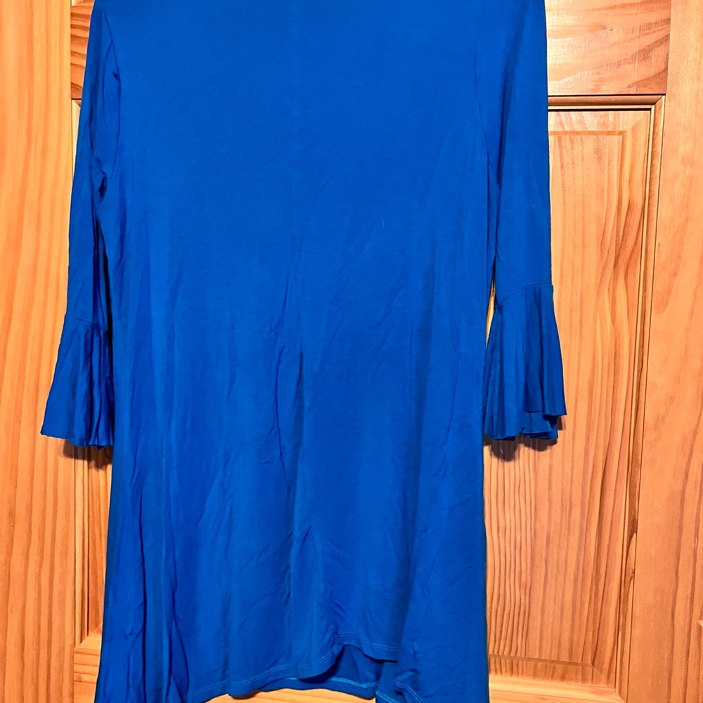 Blue Asymmetrical Top with Ruffle Sleeves - Picture 2 of 4